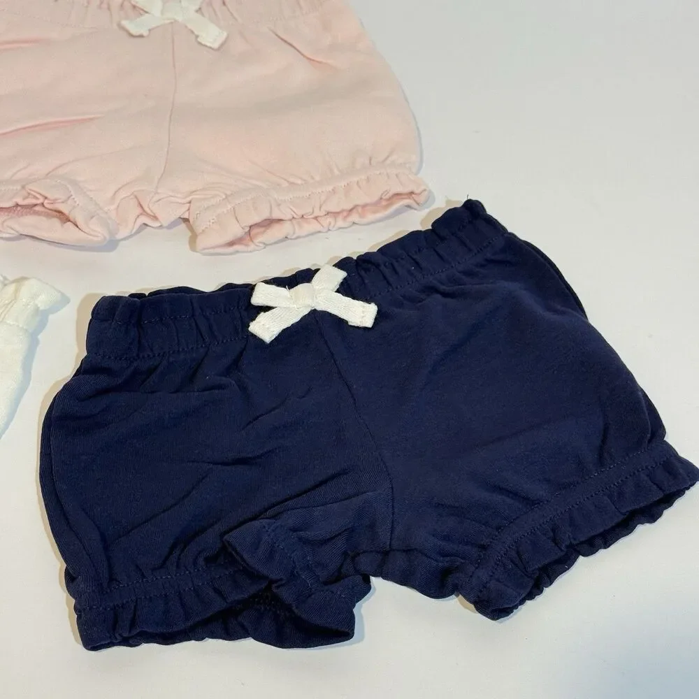 3 New Girls kids Bloomer Shorts Multipacks 3 Month blue white and pink